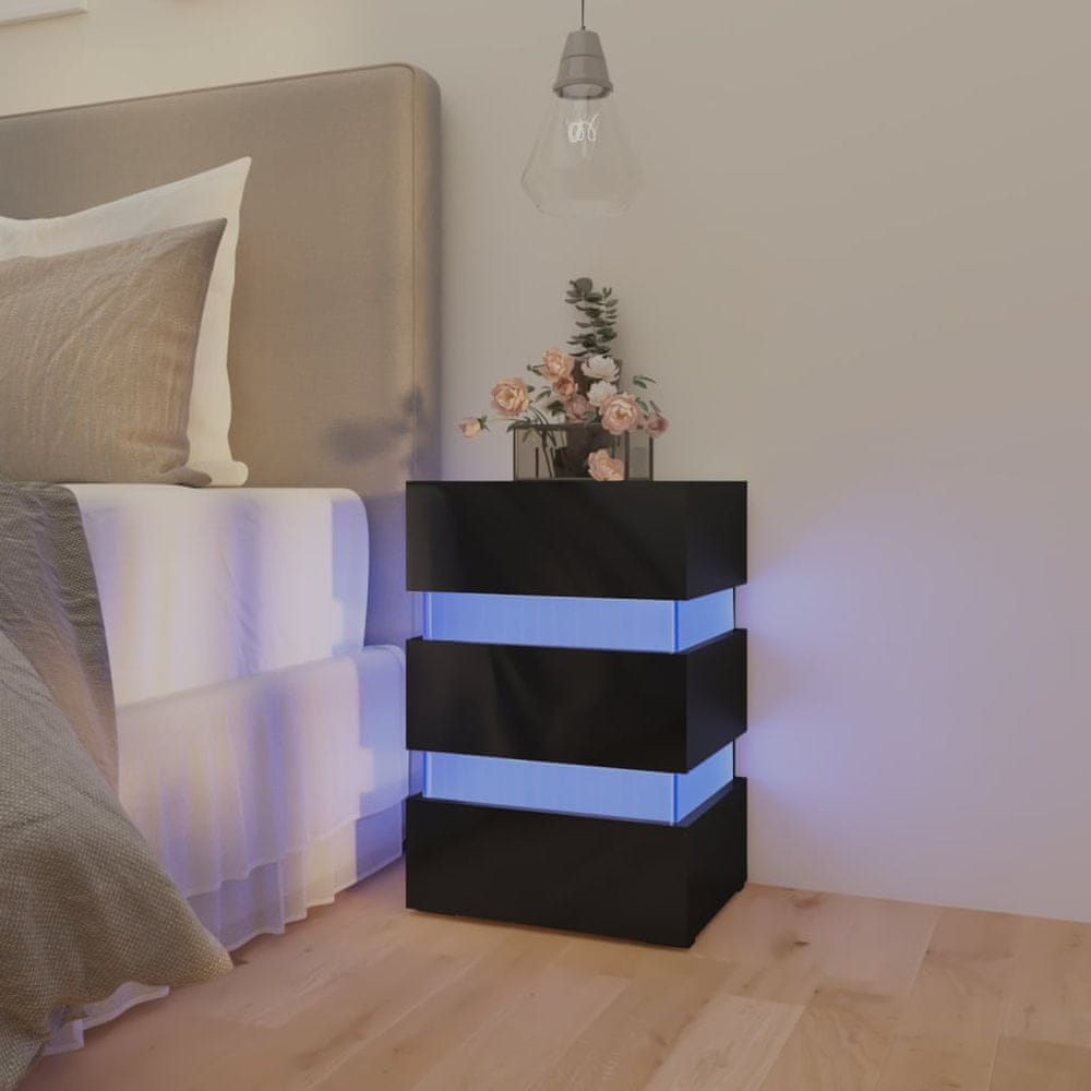 Petromila vidaXL Nočný stolík s LED, lesklý čierny 45x35x67 cm, kompozitné drevo
